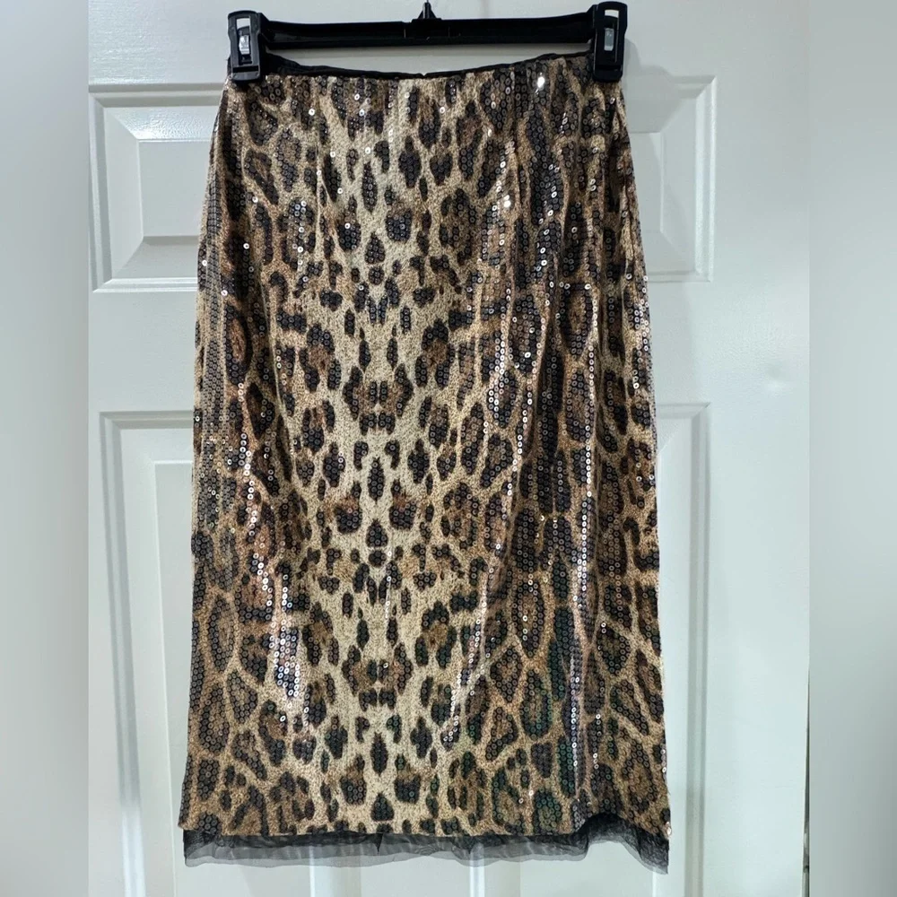 Grey Lab Skirt Brown Black cheetah print sequins Women’s Size M NWT